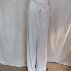 NY&Co White Women's Flowy Wide Leg Trousers Waist Tie NWT